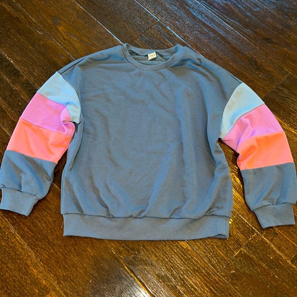 SHEIN Girls Lightweight Sweatshirt With Color Block Sleeves 10 EUC